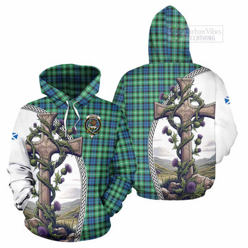 Graham Tartan Hoodie with Family Crest and St. Andrew's Cross Accented by Thistle Vines