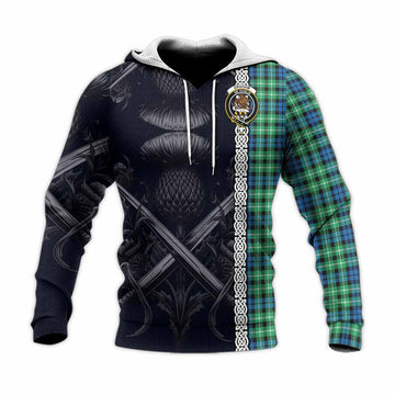 Graham Tartan Knitted Hoodie with Family Crest Cross Sword Thistle Celtic Vibes