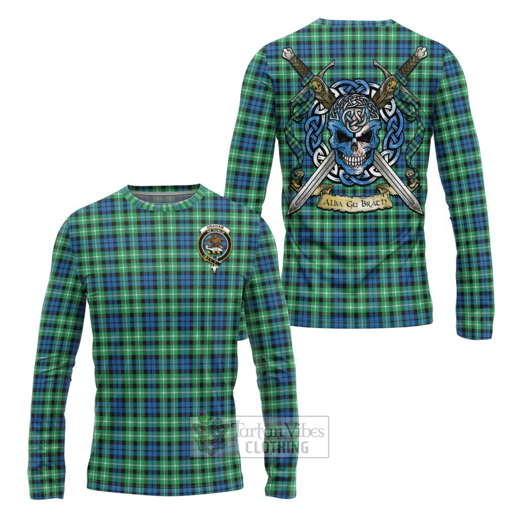 Tartan Vibes Clothing Graham Tartan Long Sleeve T-Shirt with Family Crest Celtic Skull Style