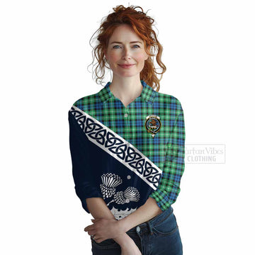 Graham Tartan Women's Casual Shirt Featuring Thistle and Scotland Map