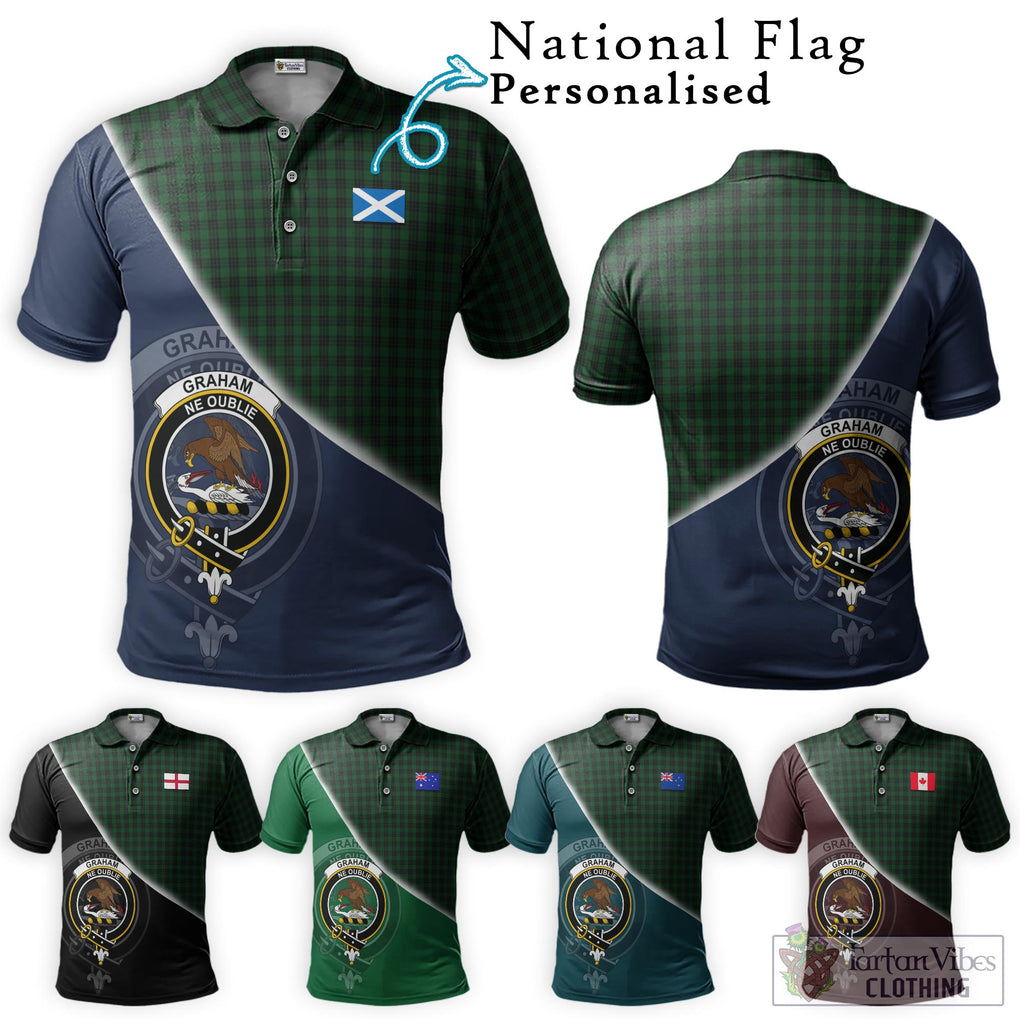 Graham Tartan Polo Shirt with Personalised National Flag and Family Crest Half Style Maroon - Tartanvibesclothing Shop