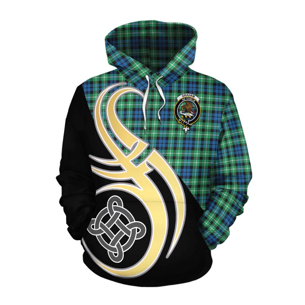 Tartan Vibes Clothing Graham Tartan Cotton Hoodie with Family Crest and Celtic Symbol Style