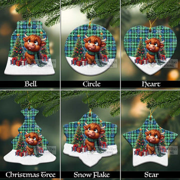 Graham Tartan Christmas Ceramic Ornament with Adorable Highland Coo