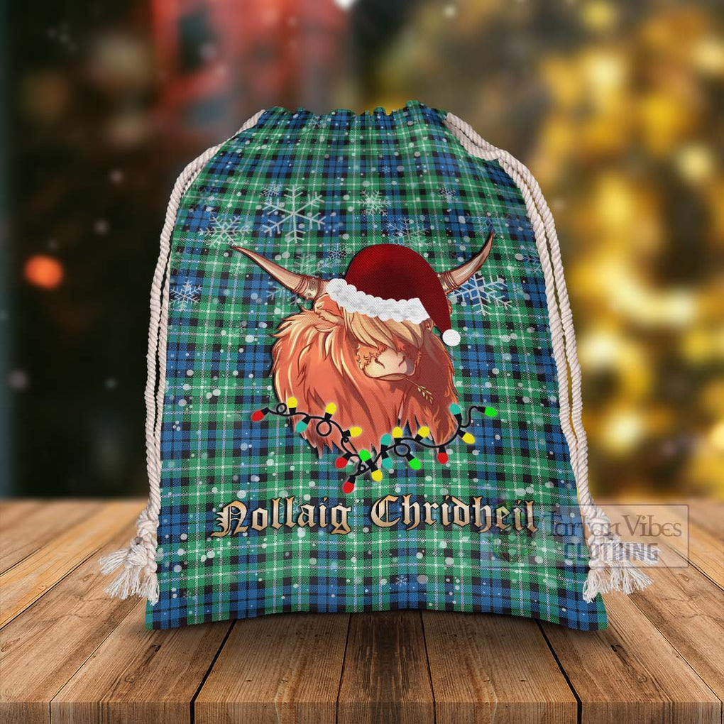 Tartan Vibes Clothing Graham Tartan Christmas Santa's Bag with Highland Cow