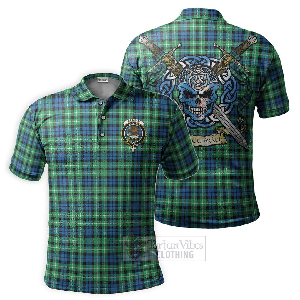 Tartan Vibes Clothing Graham Tartan Polo Shirt with Family Crest Celtic Skull Style