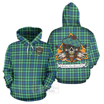 Graham Tartan Hoodie with Family Crest and Bearded Skull Holding Bottles of Whiskey