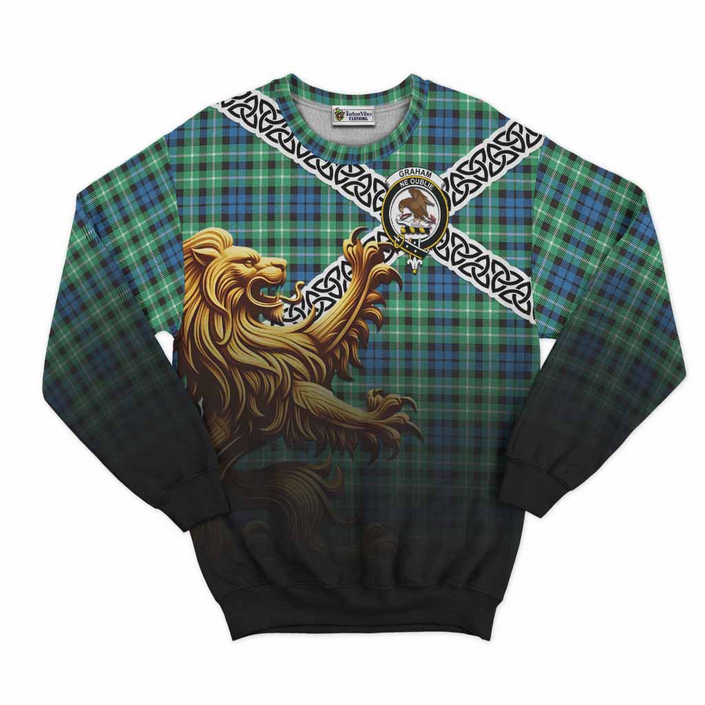 Graham Crest Tartan Sweatshirt with Golden Lion Emblem Celtic Style Unisex - Tartan Vibes Clothing