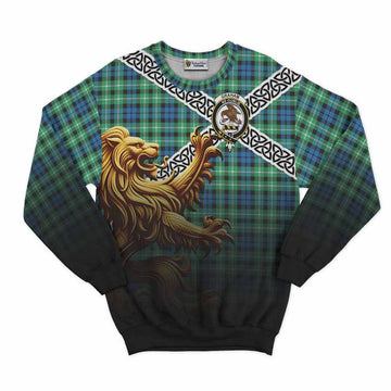 Graham Crest Tartan Sweatshirt with Golden Lion Emblem Celtic Style Unisex - Tartan Vibes Clothing