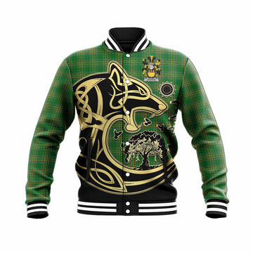 Graham Irish Tartan Baseball Jacket with Coat of Arms Celtic Wolf Style