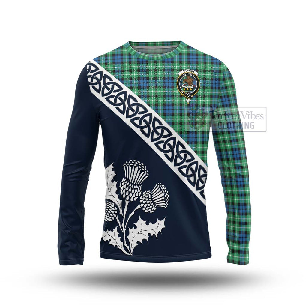 Tartan Vibes Clothing Graham Tartan Long Sleeve T-Shirt Featuring Thistle and Scotland Map