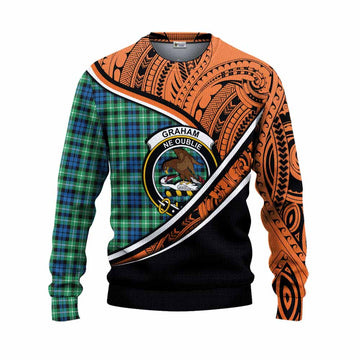 Graham Crest Tartan Knitted Sweater with Polynesian Vibes Style - Orange Version