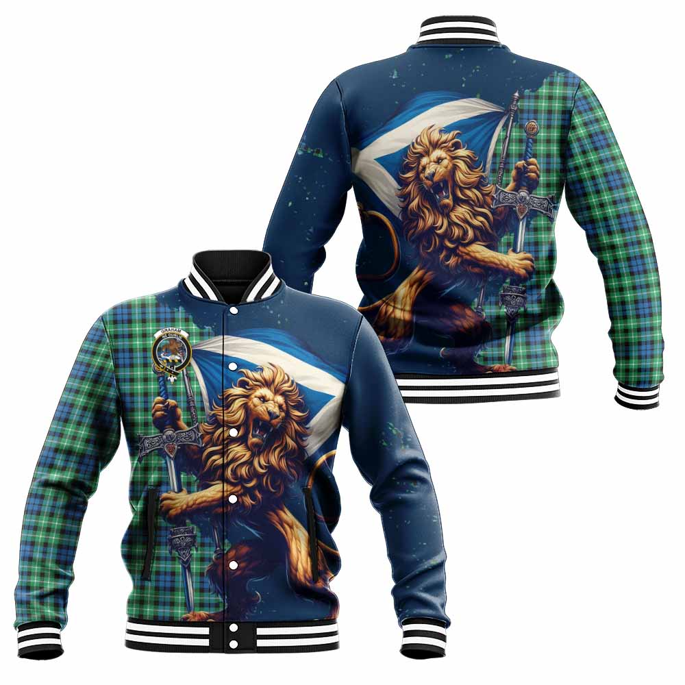 Tartan Vibes Clothing Graham Tartan Family Crest Baseball Jacket with Scottish Majestic Lion