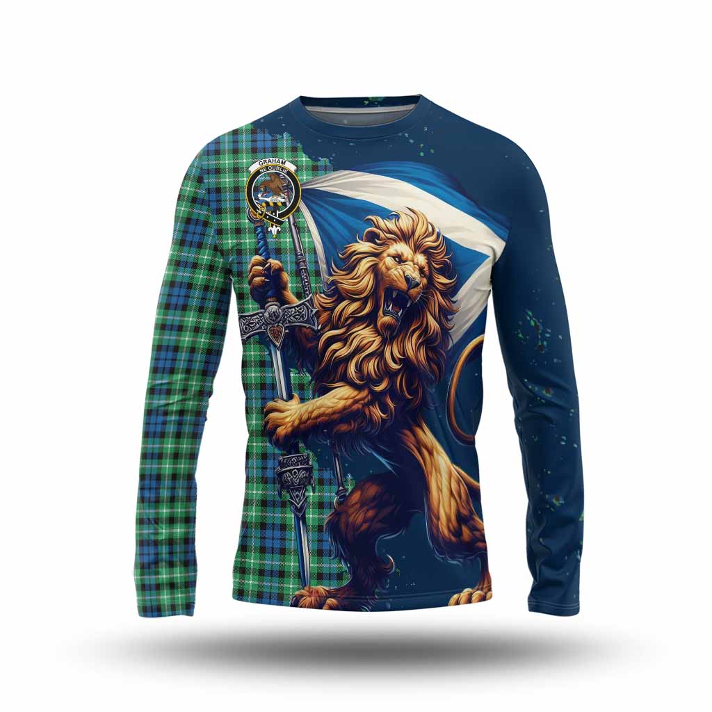 Tartan Vibes Clothing Graham Tartan Family Crest Long Sleeve T-Shirt with Scottish Majestic Lion