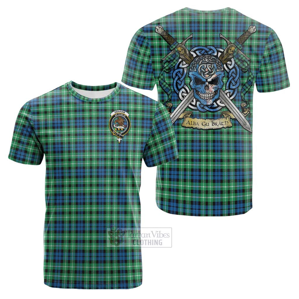 Tartan Vibes Clothing Graham Tartan Cotton T-shirt with Family Crest Celtic Skull Style