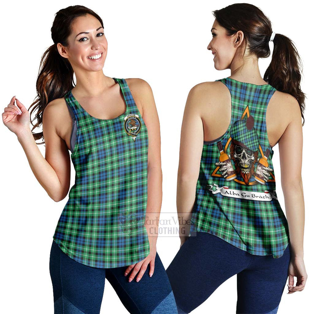 Tartan Vibes Clothing Graham Tartan Women's Racerback Tanks with Family Crest and Bearded Skull Holding Bottles of Whiskey