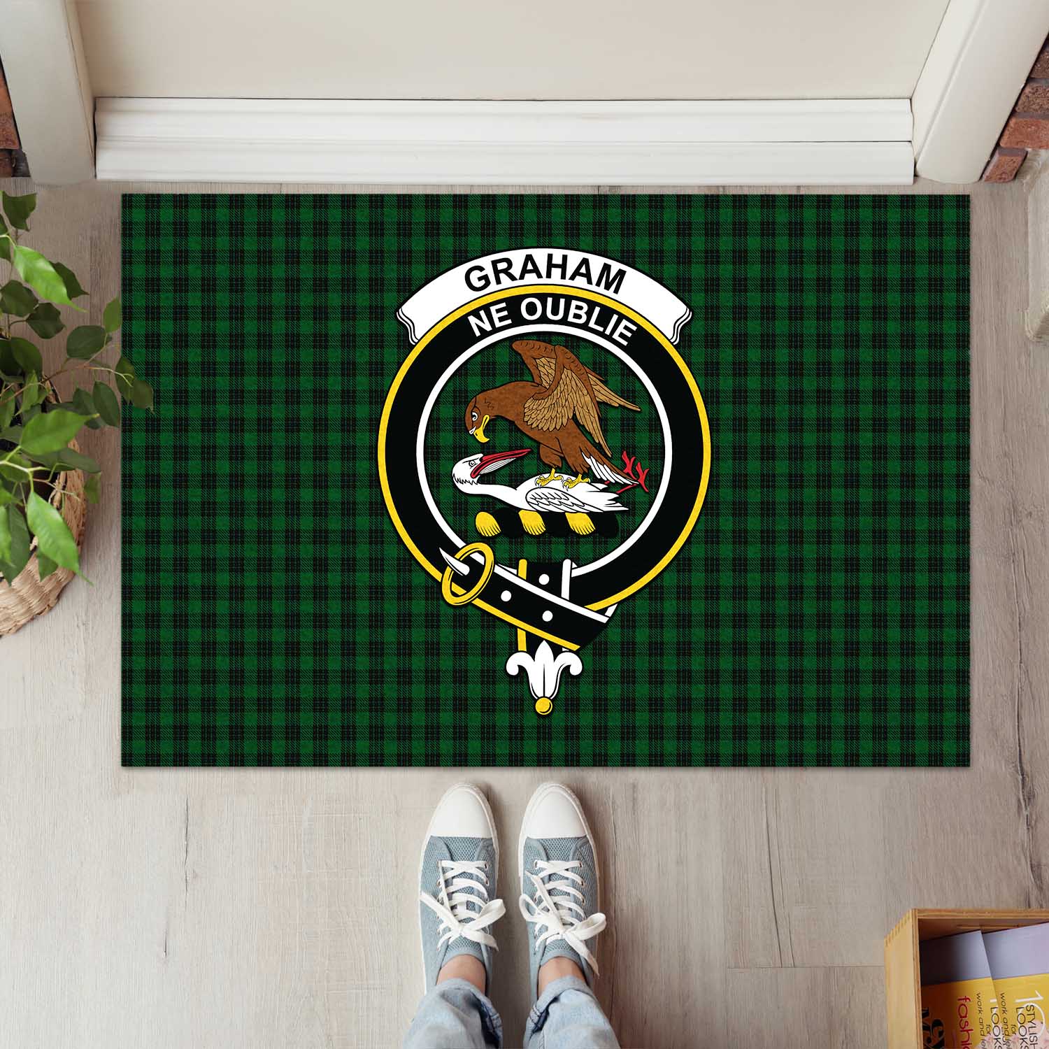 Graham Tartan Door Mat with Family Crest - Tartanvibesclothing