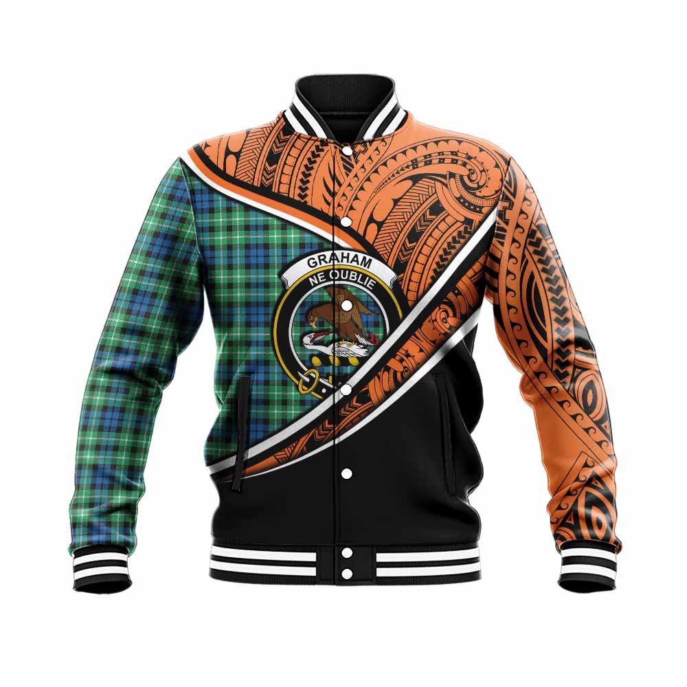 Tartan Vibes Clothing Graham Crest Tartan Baseball Jacket with Maori Tattoo Style - Orange Version