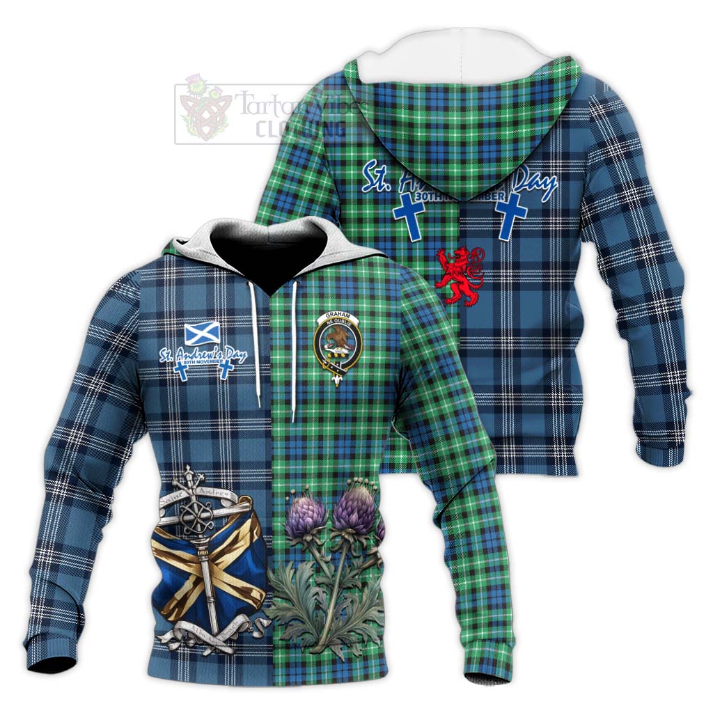 Tartan Vibes Clothing Graham Tartan Knitted Hoodie Happy St. Andrew's Day Half Tartan Style