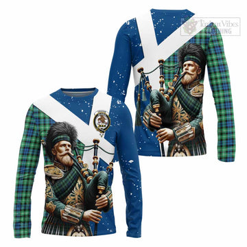 Graham Tartan Long Sleeve T-Shirt with Family Crest Scottish Bagpiper Vibes