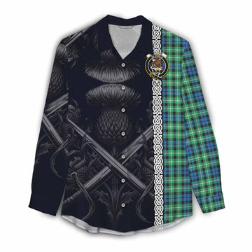 Graham Tartan Women's Casual Shirt with Family Crest Cross Sword Thistle Celtic Vibes