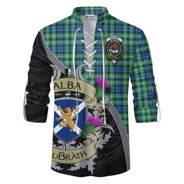 Graham Tartan Family Crest Ghillie Kilt Shirt Lion Rampant Royal Thistle Shield Celtic Inspired Men - Tartan Vibes Clothing