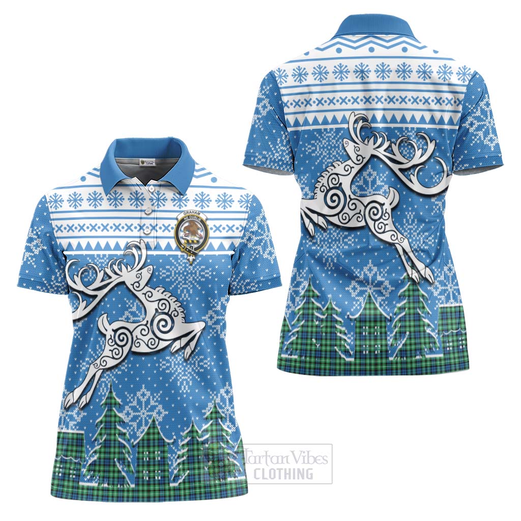 Tartan Vibes Clothing Graham Clan Christmas Women's Polo Shirt Celtic Reindeer Style