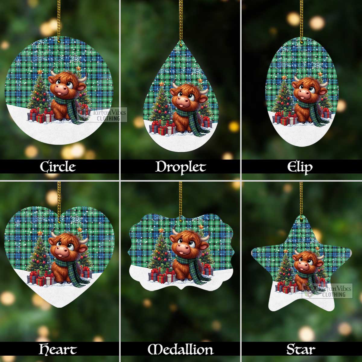 Tartan Vibes Clothing Graham Tartan Christmas Aluminium Ornament with Adorable Highland Coo