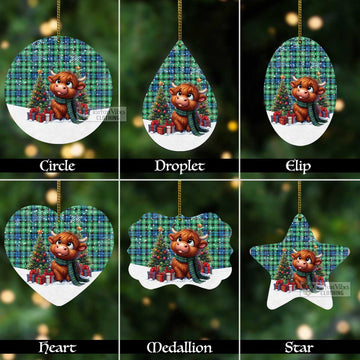 Graham Tartan Christmas Aluminium Ornament with Adorable Highland Coo