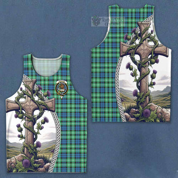 Graham Tartan Men's Tank Top with Family Crest and St. Andrew's Cross Accented by Thistle Vines