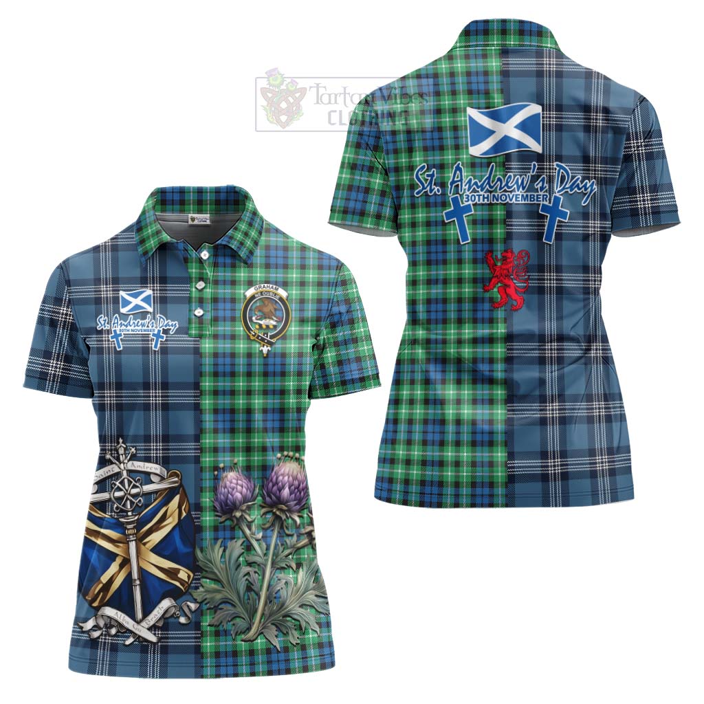 Tartan Vibes Clothing Graham Tartan Women's Polo Shirt Happy St. Andrew's Day Half Tartan Style