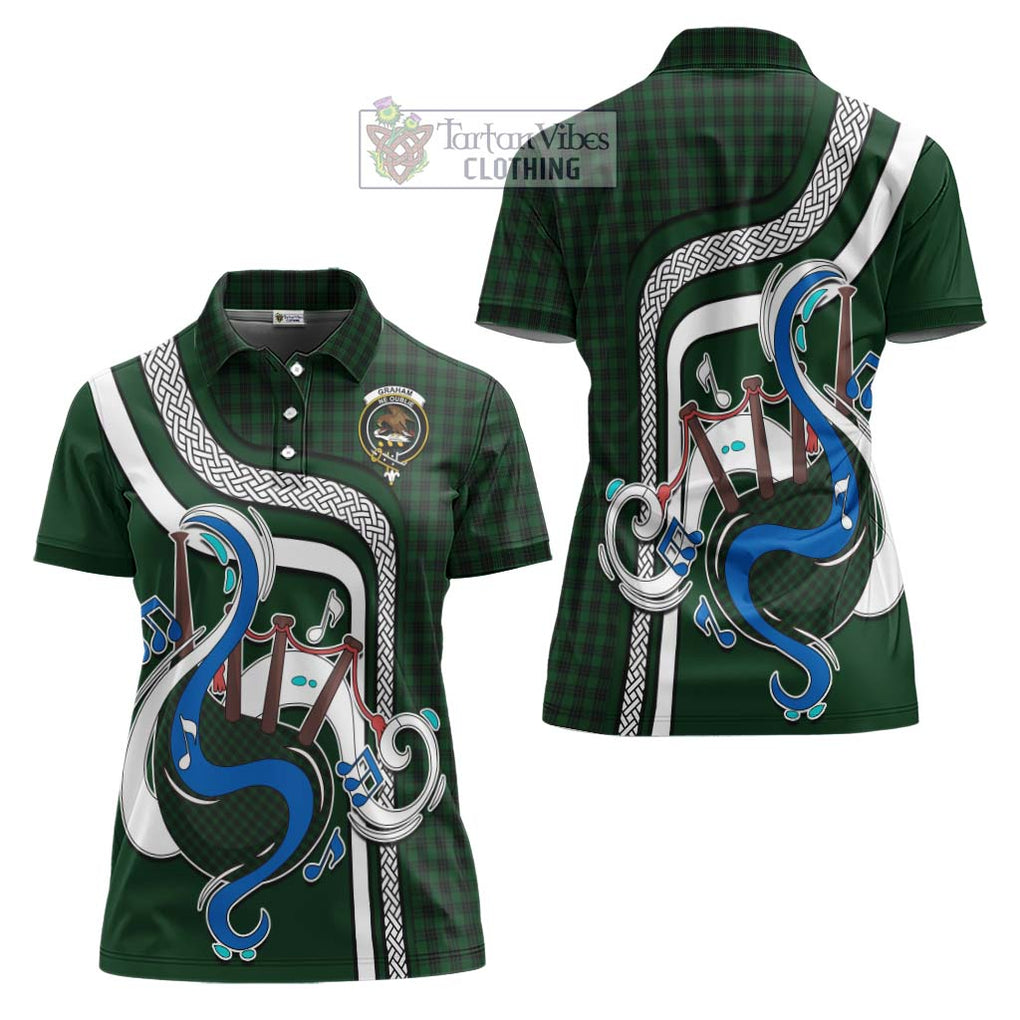 Graham Tartan Women's Polo Shirt with Epic Bagpipe Style Women - Tartanvibesclothing Shop