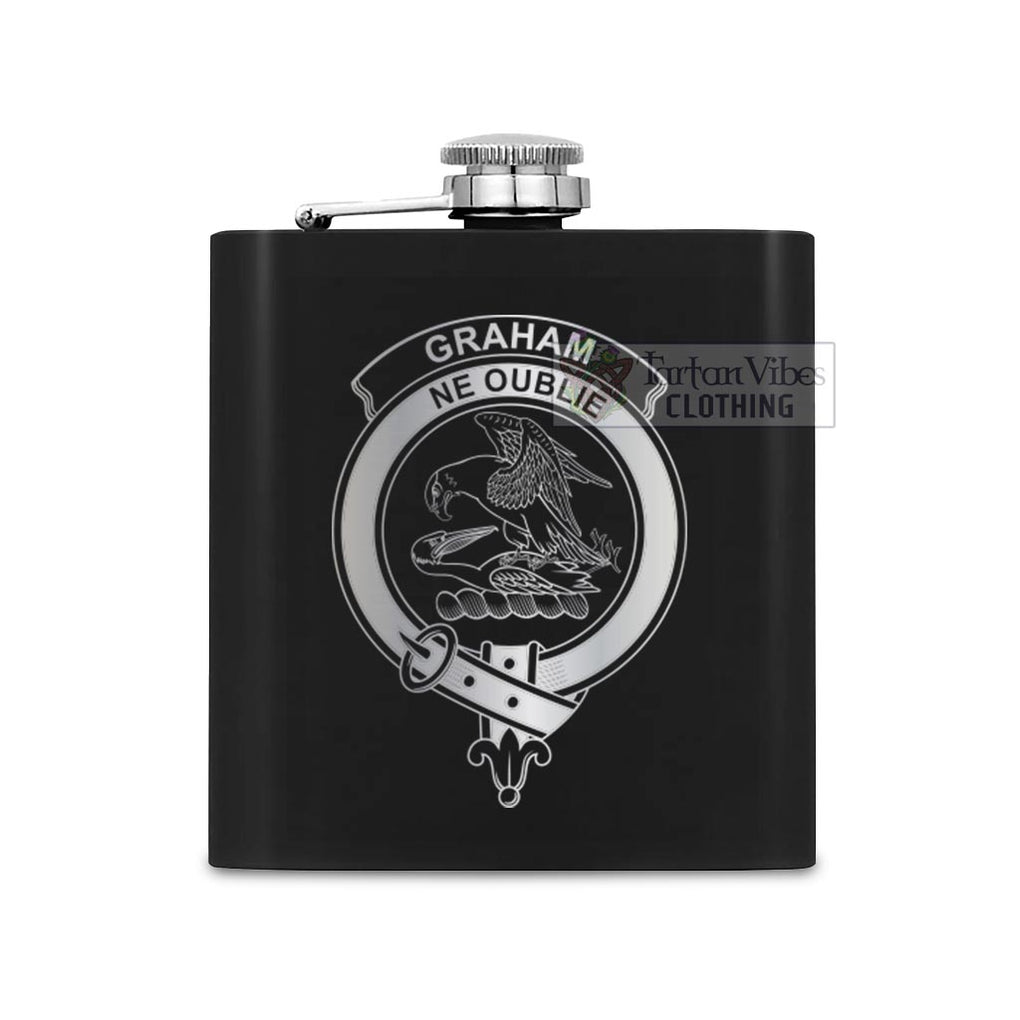 Tartan Vibes Clothing Graham Crest Hip Flask Set 7oz Black Stainless Steel with A Gift Box