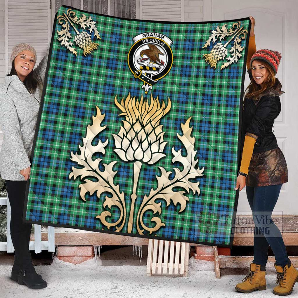 Tartan Vibes Clothing Graham Tartan Quilt with Family Crest and Golden Thistle Style