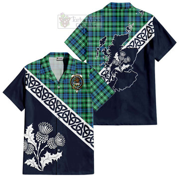 Graham Tartan Short Sleeve Button Shirt Featuring Thistle and Scotland Map