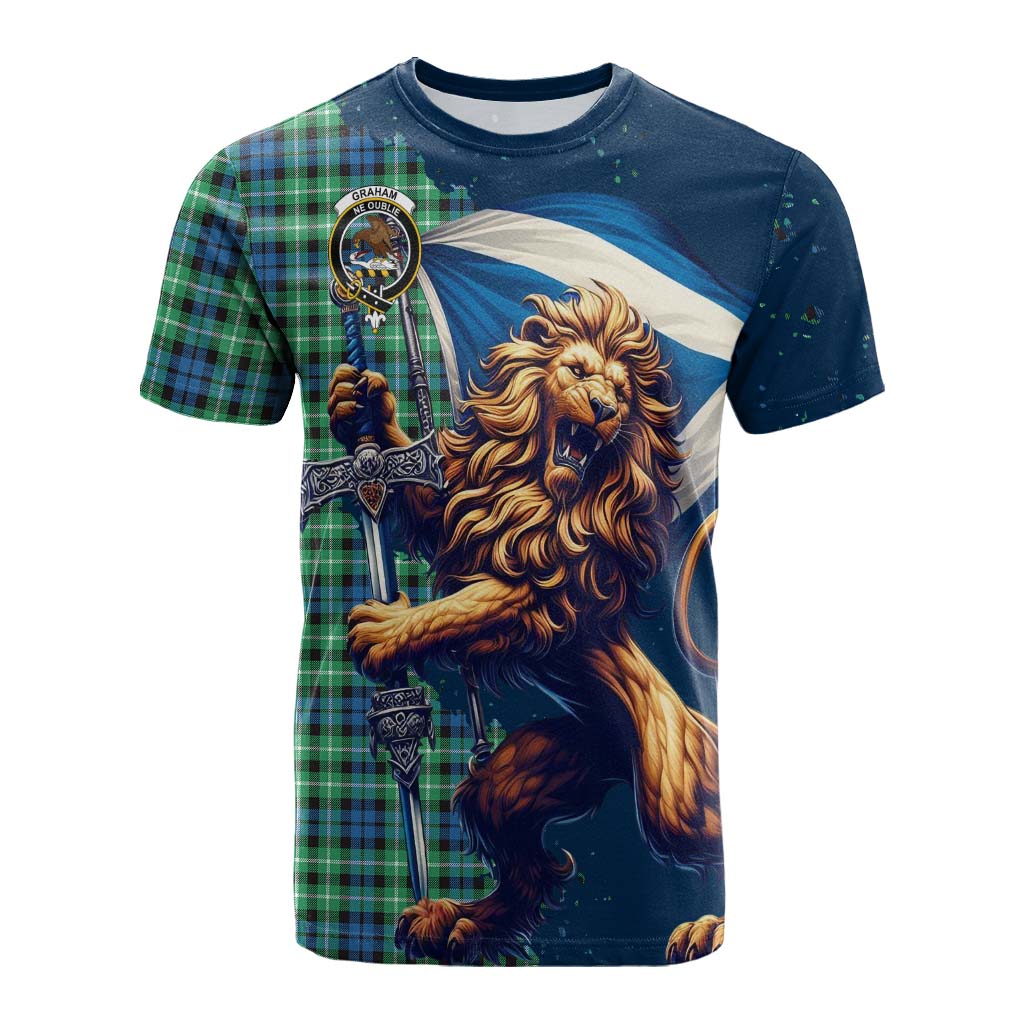 Tartan Vibes Clothing Graham Tartan Family Crest Cotton T-shirt with Scottish Majestic Lion