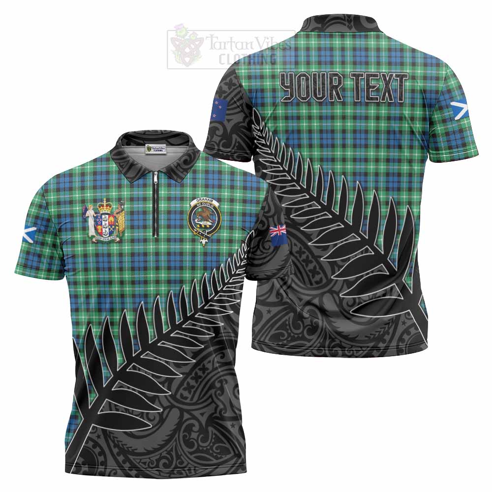 Tartan Vibes Clothing Graham Crest Tartan Zipper Polo Shirt with New Zealand Silver Fern Half Style