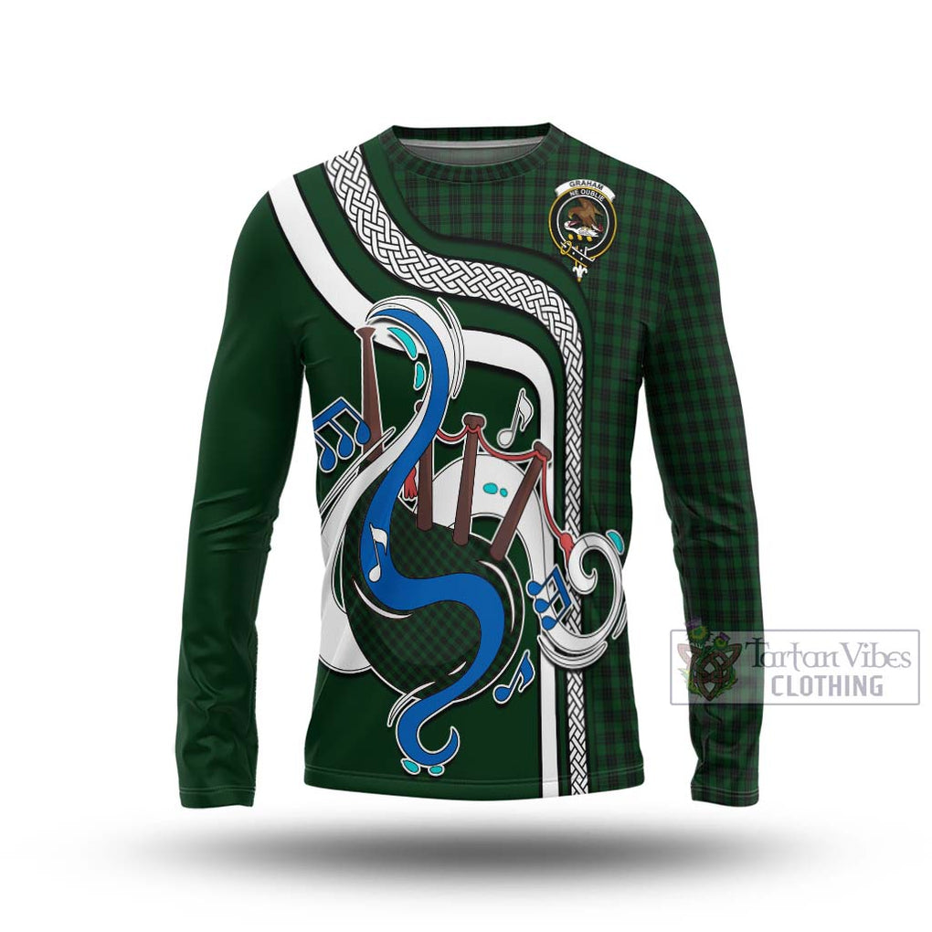 Tartan Vibes Clothing Graham Tartan Long Sleeve T-Shirt with Epic Bagpipe Style