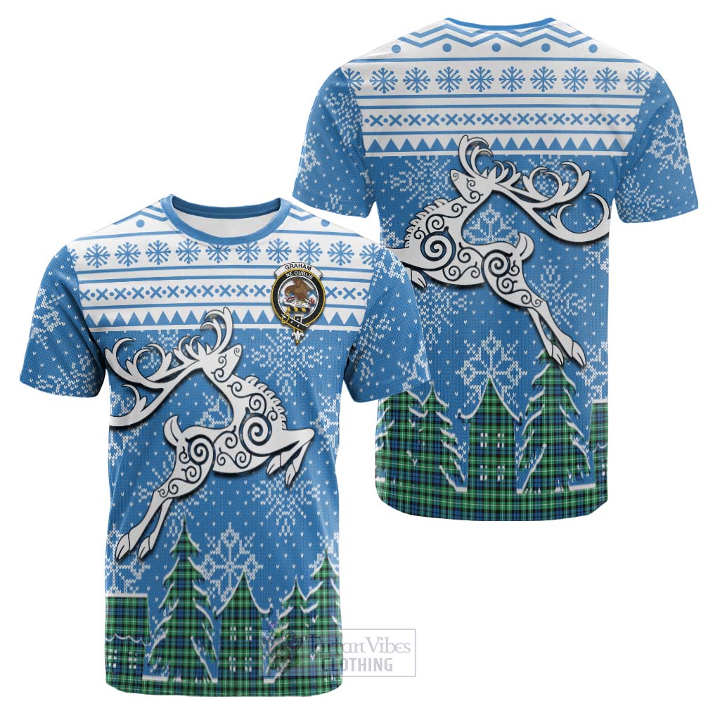 Tartan Vibes Clothing Graham Clan Christmas Cotton T-shirt Celtic Reindeer Style