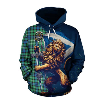 Graham Tartan Family Crest Cotton Hoodie with Scottish Majestic Lion