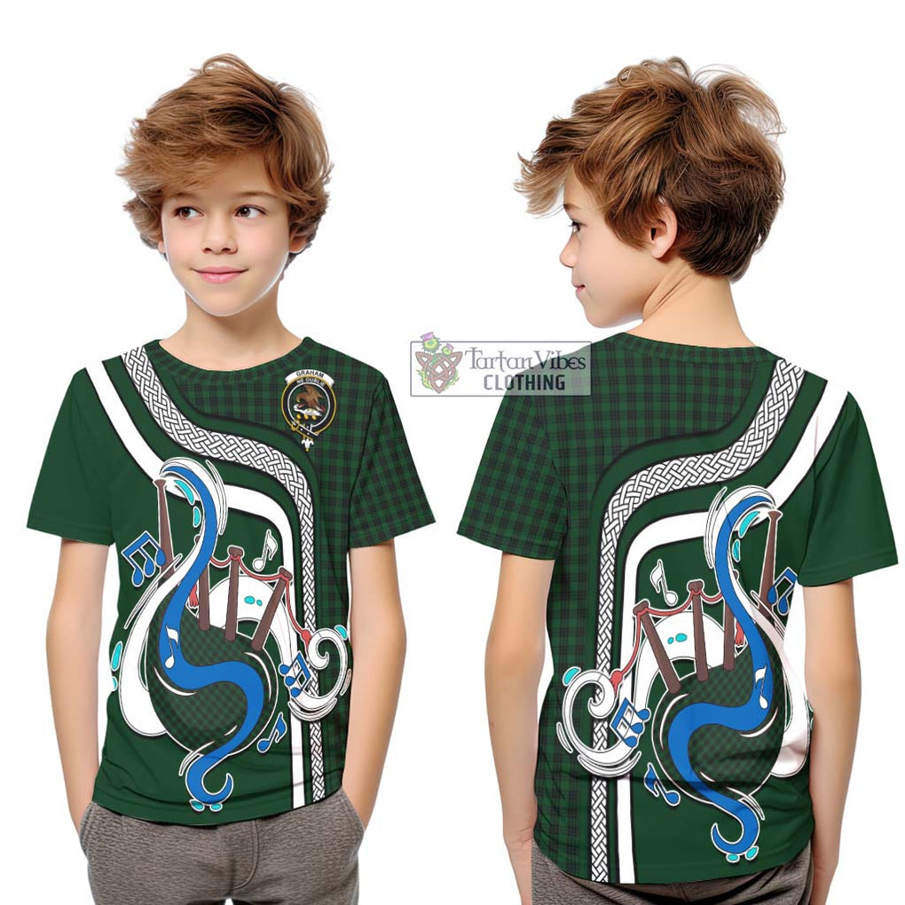 Tartan Vibes Clothing Graham Tartan Kid T-Shirt with Epic Bagpipe Style