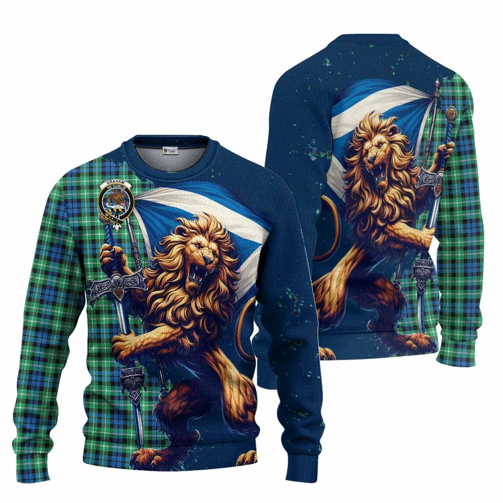 Tartan Vibes Clothing Graham Tartan Family Crest Knitted Sweater with Scottish Majestic Lion