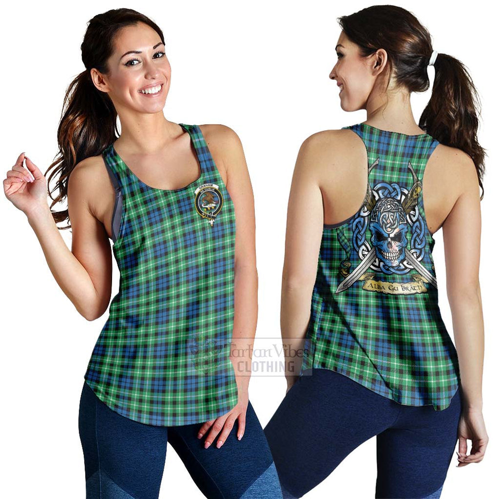 Tartan Vibes Clothing Graham Tartan Women's Racerback Tanks with Family Crest Celtic Skull Style