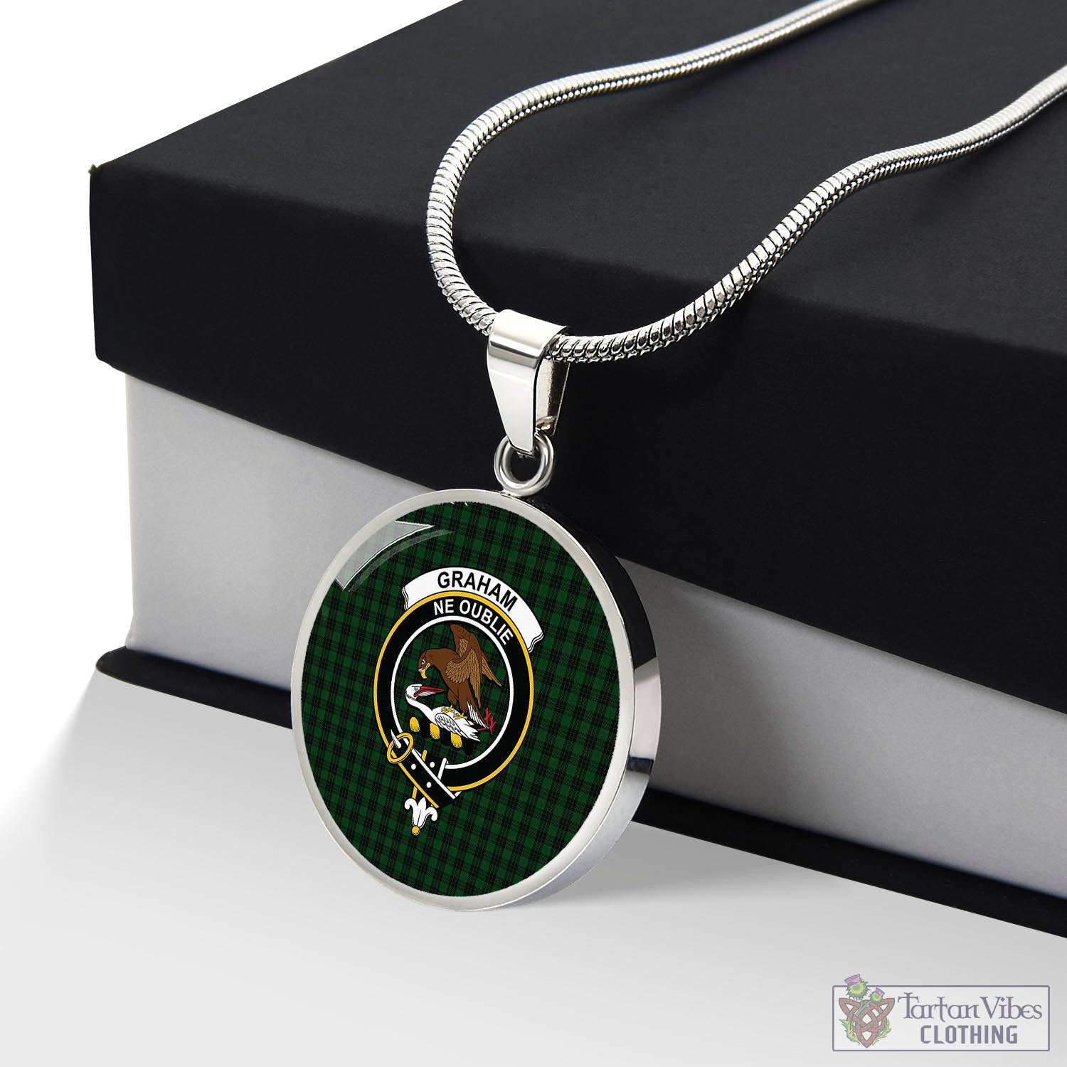 Tartan Vibes Clothing Graham Tartan Circle Necklace with Family Crest