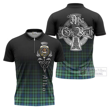 Graham Tartan Zipper Polo Shirt Featuring Alba Gu Brath Family Crest Celtic Inspired