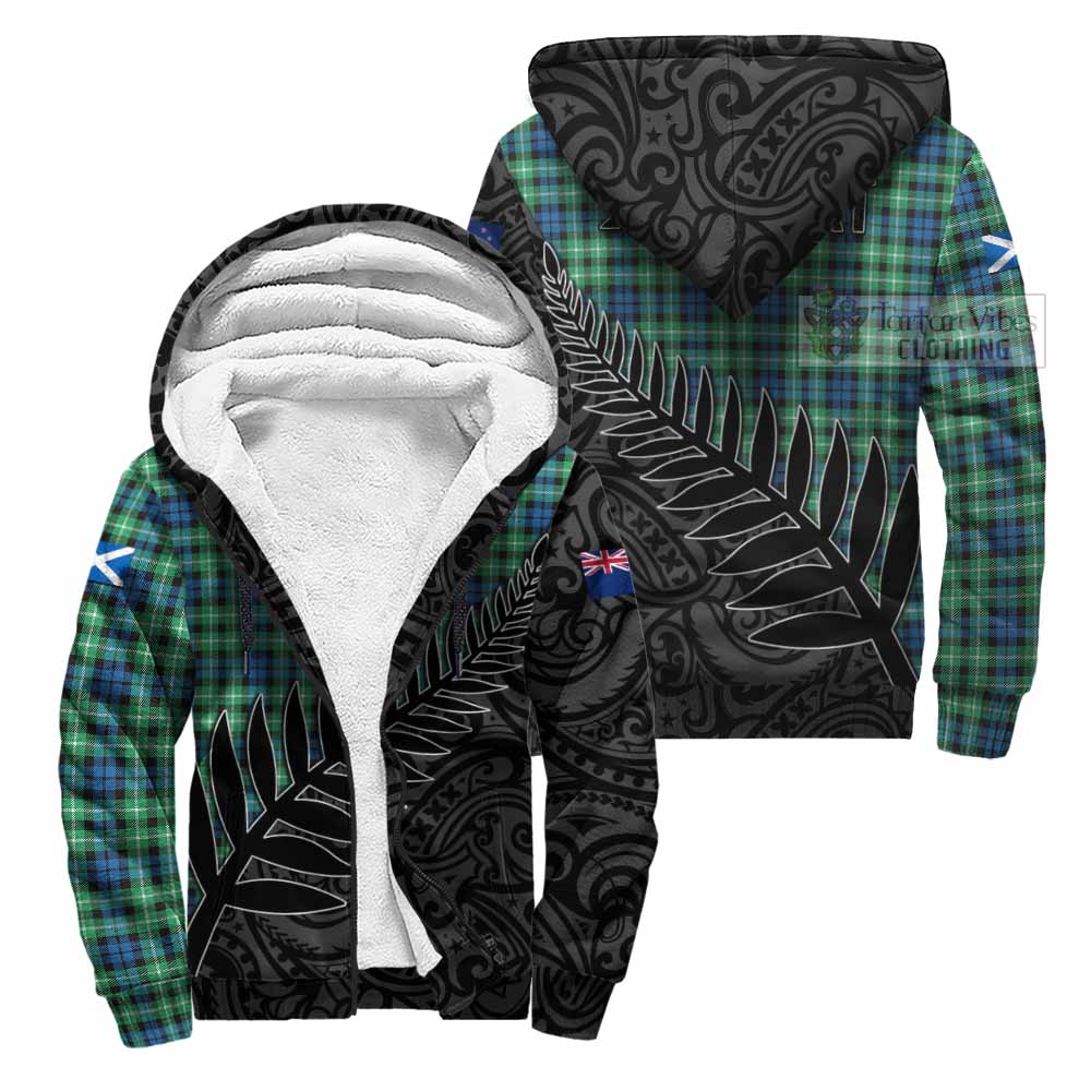 Tartan Vibes Clothing Graham Crest Tartan Sherpa Hoodie with New Zealand Silver Fern Half Style