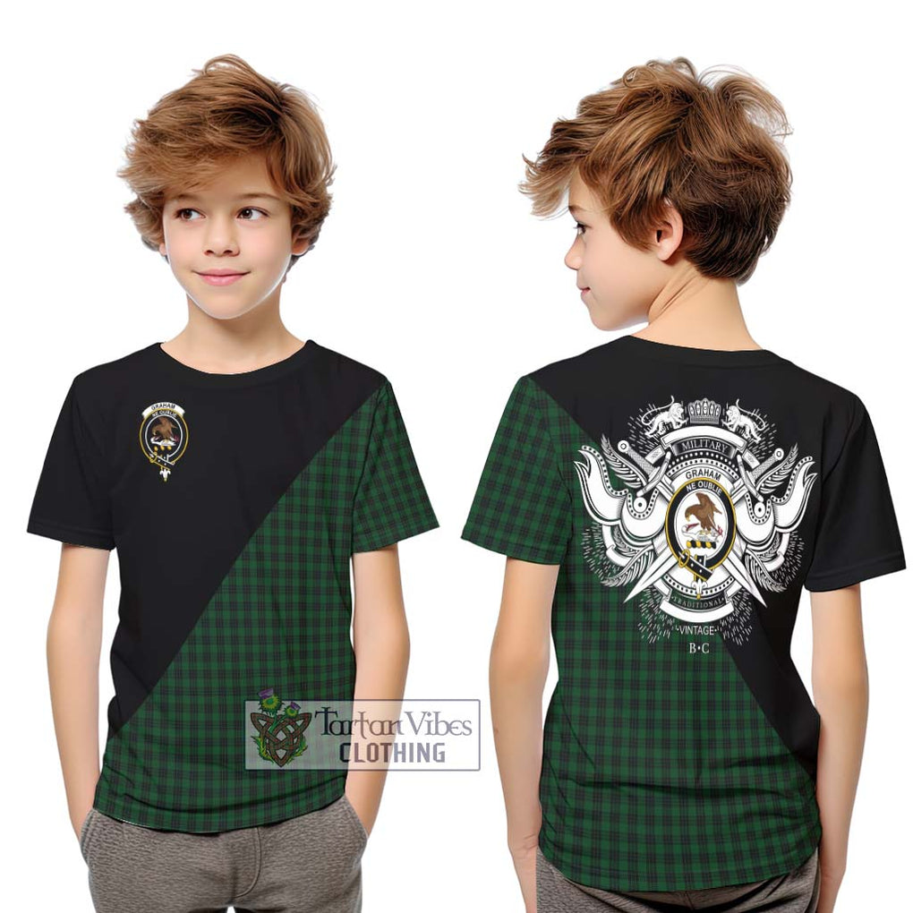 Graham Tartan Kid T-Shirt with Family Crest and Military Logo Style Youth XL Size14 - Tartanvibesclothing Shop