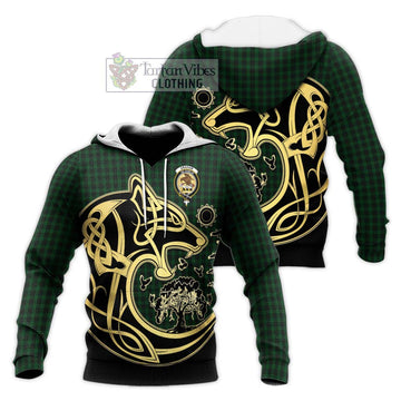 Graham Tartan Knitted Hoodie with Family Crest Celtic Wolf Style