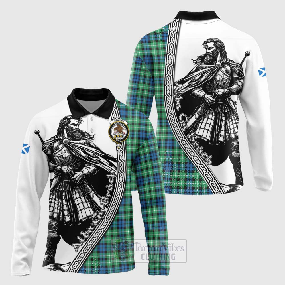 Tartan Vibes Clothing Graham Tartan Clan Crest Long Sleeve Polo Shirt with Highlander Warrior Celtic Style