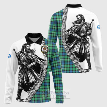 Graham Tartan Clan Crest Long Sleeve Polo Shirt with Highlander Warrior Celtic Style