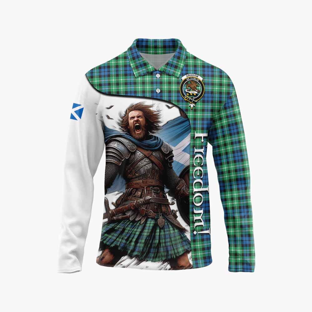 Tartan Vibes Clothing Graham Crest Tartan Long Sleeve Polo Shirt Inspired by the Freedom of Scottish Warrior